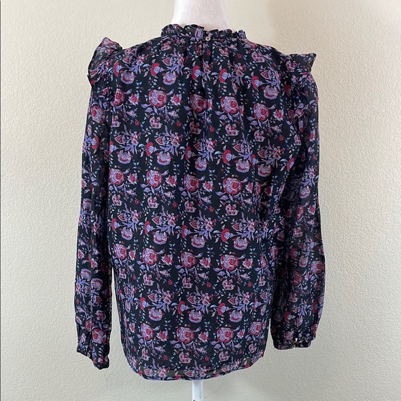 Xirena Black Relaxed Floral Ruffled Bishop Sleeve Blouse S - Picture 5 of 10
